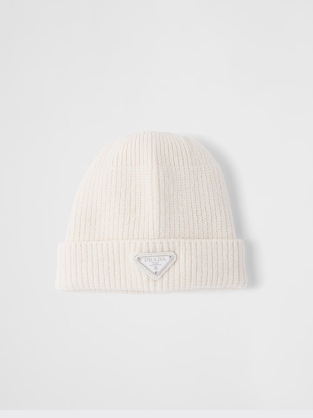 Prada Men's white Ribbed Wool Beanie
